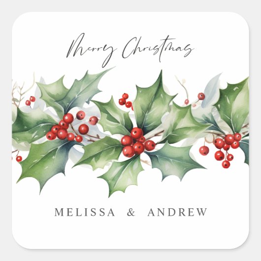 Klassieke Holly Kerstslinger met bessen Vierkante Sticker (Voorkant)