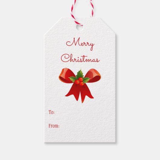 Klassieke Holly Red Kerstmis Bow tot van hangen Cadeaulabel (Voorkant)