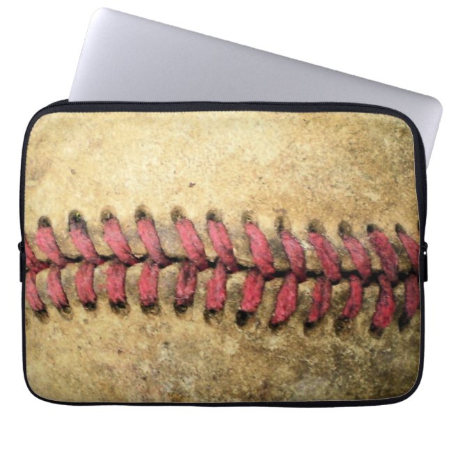 Klassieke honkbal kunst - Verouderd leer & rode st Laptop Sleeve (Voorkant)
