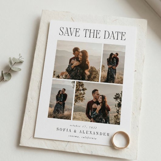 Klassieke Hoofdlijn Foto Collage Bruiloft Save The Date