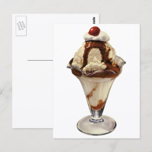 Klassieke Hot Fudge Ijs Sundae Desserts Briefkaart
