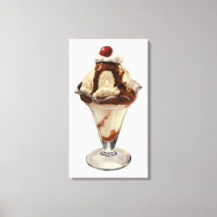 Klassieke Hot Fudge Ijs Sundae Desserts Canvas Afdruk