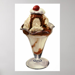 Klassieke Hot Fudge Ijs Sundae Desserts Poster
