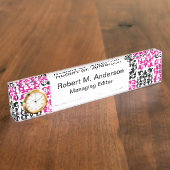 Klassieke Hot Pink- en Black Damask-elementen Naambordje (Zijkant)