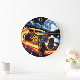 Klassieke hot rod racen onder een volle maan grote klok