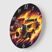Klassieke hot rods racen door vurige paden grote klok (Hoek)