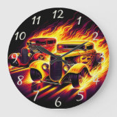 Klassieke hot rods racen door vurige paden grote klok (Voorkant)