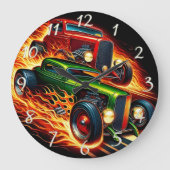 Klassieke hot rods racen door vurige paden grote klok (Voorkant)