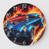 Klassieke hot rods racen met vurige achtergronden grote klok (Voorkant)
