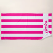 Klassieke Hot Roze en Witte Cabana Strip Strandlaken (Voorkant)