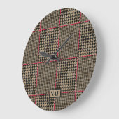 Klassieke Houndstooth Black Taupe Hot Pink Check Grote Klok (Hoek)