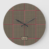 Klassieke Houndstooth Black Taupe Hot Pink Check Grote Klok (Voorkant)