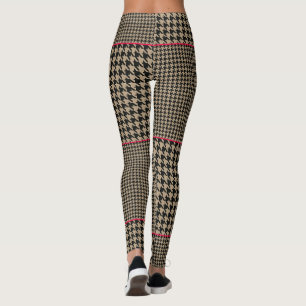 Klassieke Houndstooth Black Taupe Hot Pink Check Leggings