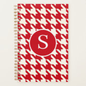 Klassieke Houndstooth Cherry Red & White Monogram Planner (Voorkant)