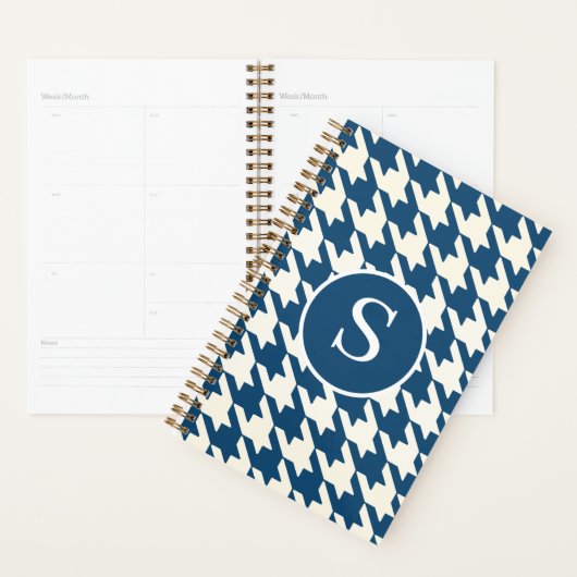Klassieke Houndstooth Encore Blauw & Wit Monogram Planner (Display)