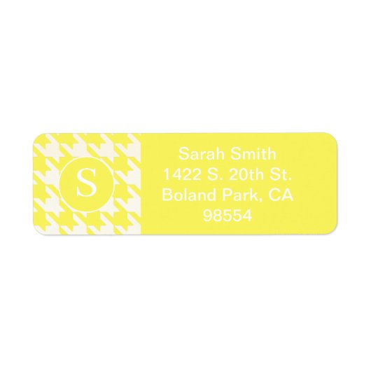 Klassieke Houndstooth Lemon Geel en Wit Etiket (Voorkant)