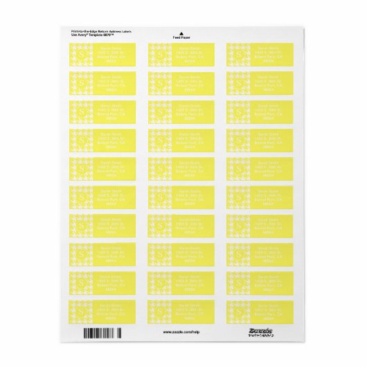 Klassieke Houndstooth Lemon Geel en Wit Etiket (Full Sheet)