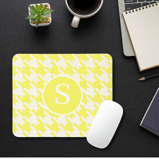 Klassieke Houndstooth Lemon Yellow & White Monogra Muismat