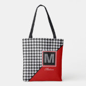 Klassieke Houndstooth Monogram in Rood Zwart Wit Tote Bag (Achterkant)