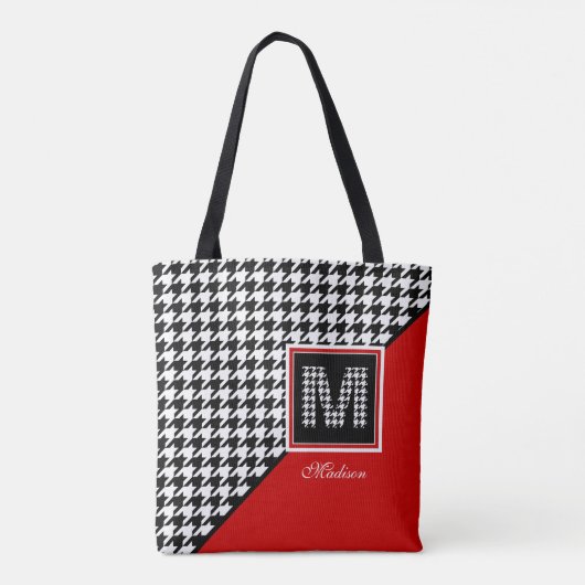 Klassieke Houndstooth Monogram in Rood Zwart Wit Tote Bag (Achterkant)