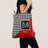 Klassieke Houndstooth Monogram in Rood Zwart Wit Tote Bag (Dichtbij)
