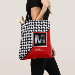 Klassieke Houndstooth Monogram in Rood Zwart Wit Tote Bag