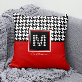 Klassieke Houndstooth & Monogram | Rood zwart wit Kussen
