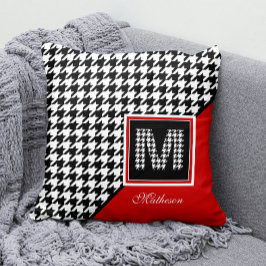 Klassieke Houndstooth & Monogram | Rood zwart wit Kussen