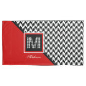 Klassieke Houndstooth & Monogram | Rood zwart wit Kussensloop (Voorkant-Links)