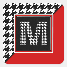 Klassieke Houndstooth & Monogram | Rood zwart wit Vierkante Sticker