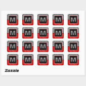 Klassieke Houndstooth & Monogram | Rood zwart wit Vierkante Sticker (Vel)