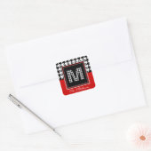 Klassieke Houndstooth & Monogram | Rood zwart wit Vierkante Sticker (Envelop)