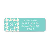 Klassieke Houndstooth Patroon Aqua Blauw en Wit Etiket (Voorkant)