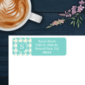 Klassieke Houndstooth Patroon Aqua Blauw en Wit Etiket