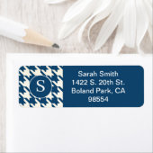 Klassieke Houndstooth Patroon Blauw en Wit Etiket (Insitu)