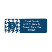 Klassieke Houndstooth Patroon Blauw en Wit Etiket (Voorkant)