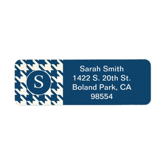 Klassieke Houndstooth Patroon Blauw en Wit Etiket (Voorkant)