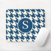 Klassieke Houndstooth Patroon Blauw & Wit Monogram Muismat (Met muis)