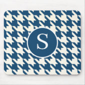 Klassieke Houndstooth Patroon Blauw & Wit Monogram Muismat (Voorkant)