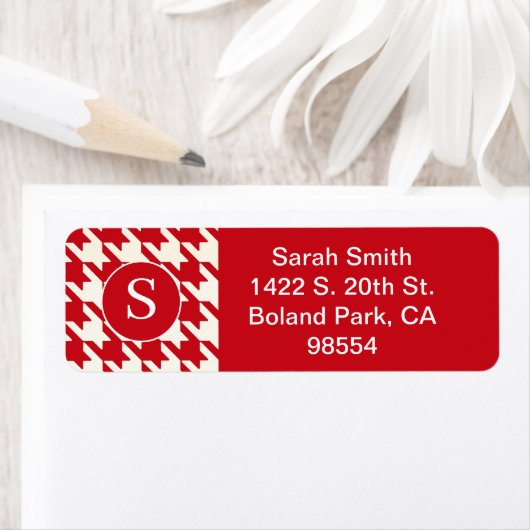 Klassieke Houndstooth Patroon Cherry rood en wit Etiket (Insitu)