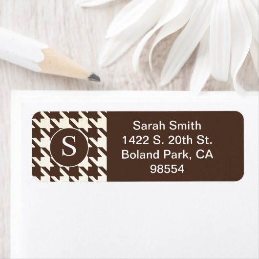 Klassieke Houndstooth Patroon Donker Bruin en Wit Etiket (Insitu)