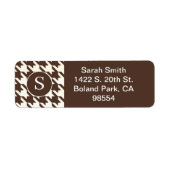 Klassieke Houndstooth Patroon Donker Bruin en Wit Etiket (Voorkant)