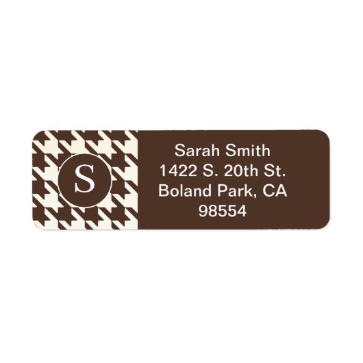 Klassieke Houndstooth Patroon Donker Bruin en Wit Etiket (Voorkant)