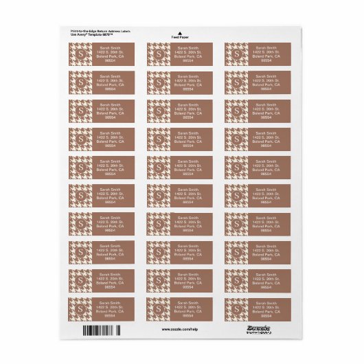Klassieke Houndstooth Patroon Mocha Mousse en wit Etiket (Full Sheet)