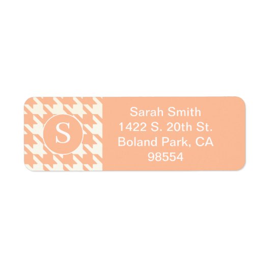 Klassieke Houndstooth Patroon Peachy Koraal & Wit Etiket (Voorkant)