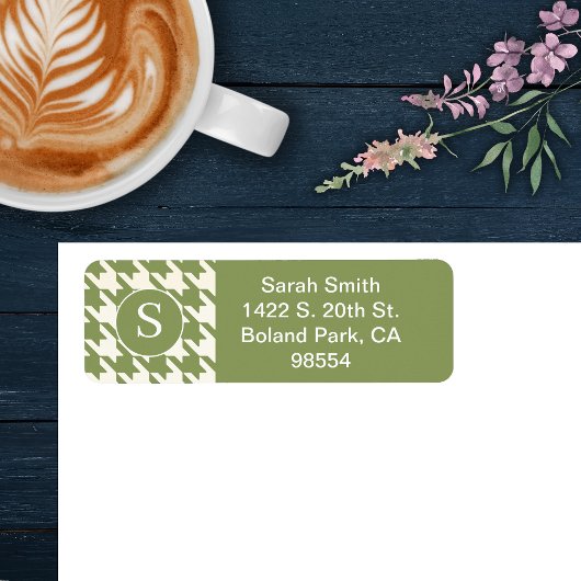 Klassieke Houndstooth Patroon Salie Groen en Wit Etiket