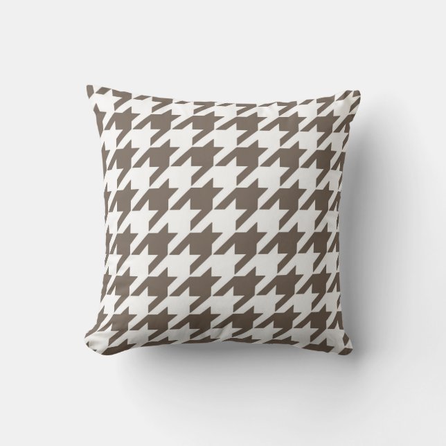 Klassieke Houndstooth Pattern in Taupe and White Kussen (Voorkant)