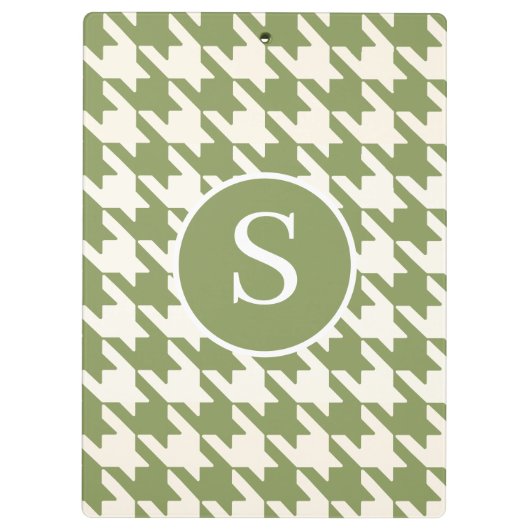 Klassieke Houndstooth Sage Groen & Wit Monogram Klembord (Achterkant)