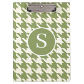 Klassieke Houndstooth Sage Groen & Wit Monogram Klembord (Voorkant)