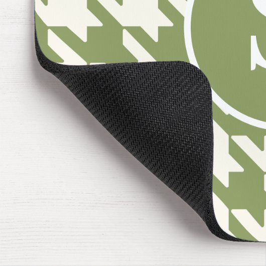 Klassieke Houndstooth Sage Groen & Wit Monogram Muismat (Hoek)